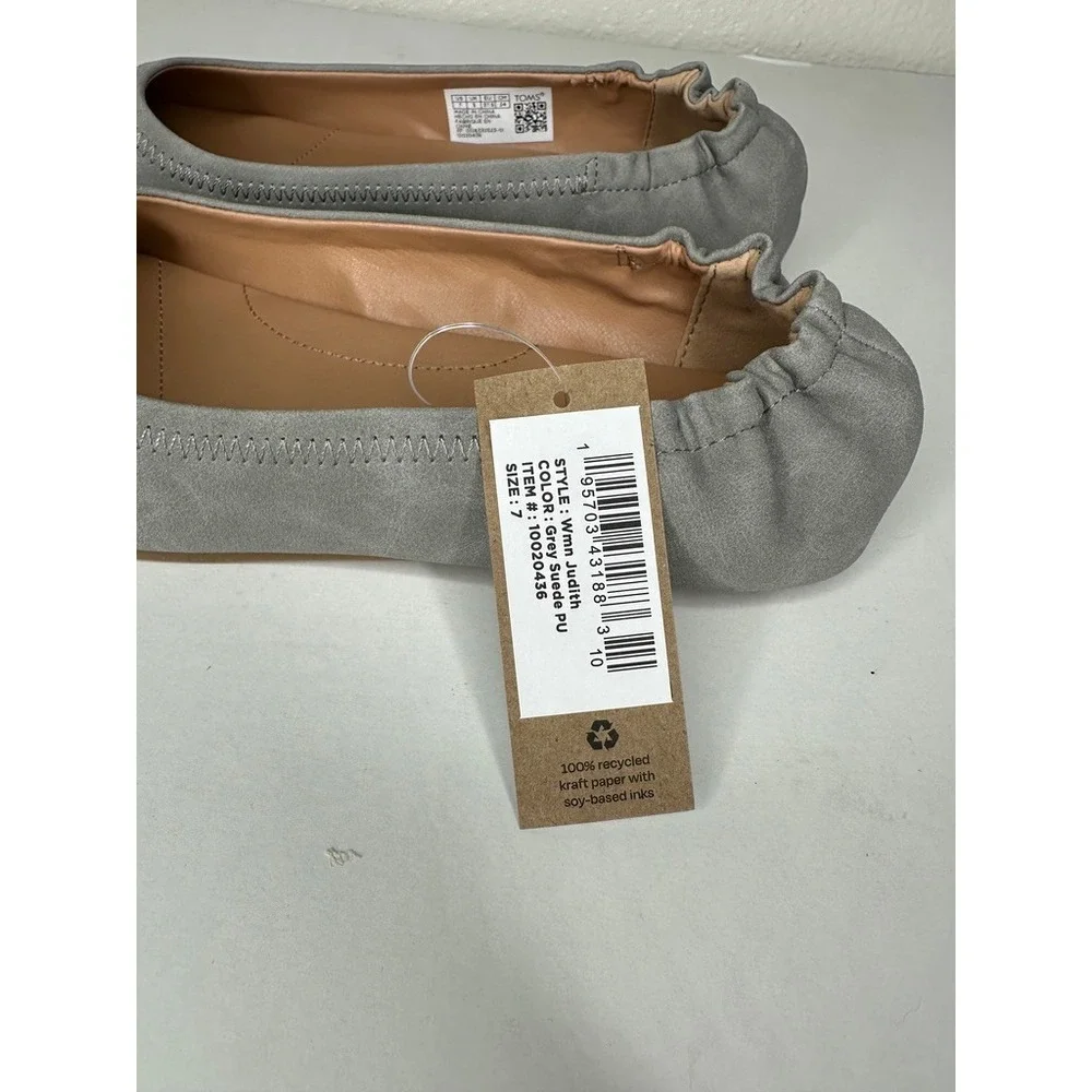 NEW TOMS Judith Women's Slip On Ballet Flats Grey Suede PU Size 7 10020436